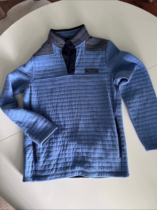 Vineyard Vines Other - Vineyard Vines Heather Blue Quilted Quarter Button Sweater with Gray Trim
